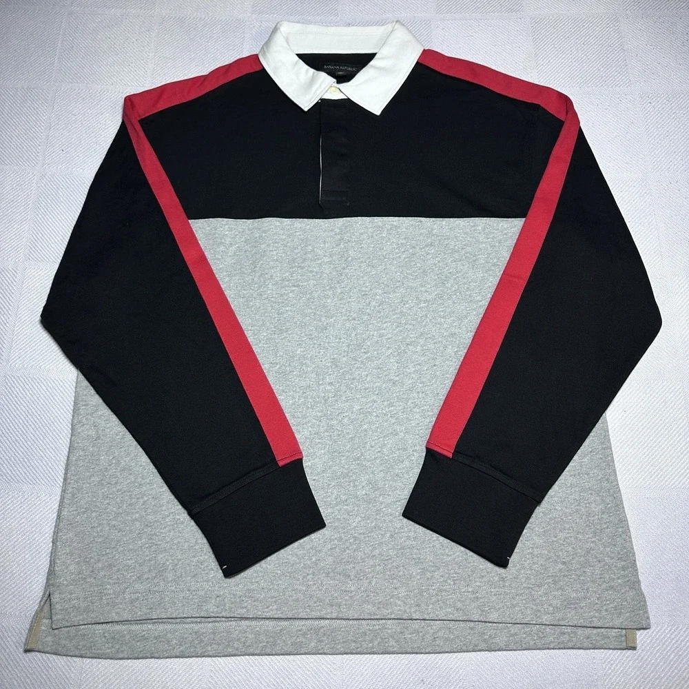 NEW Banana Republic Rugby Polo Mens Large Flame Logo‎ Long Sleeve Colorblock NWT